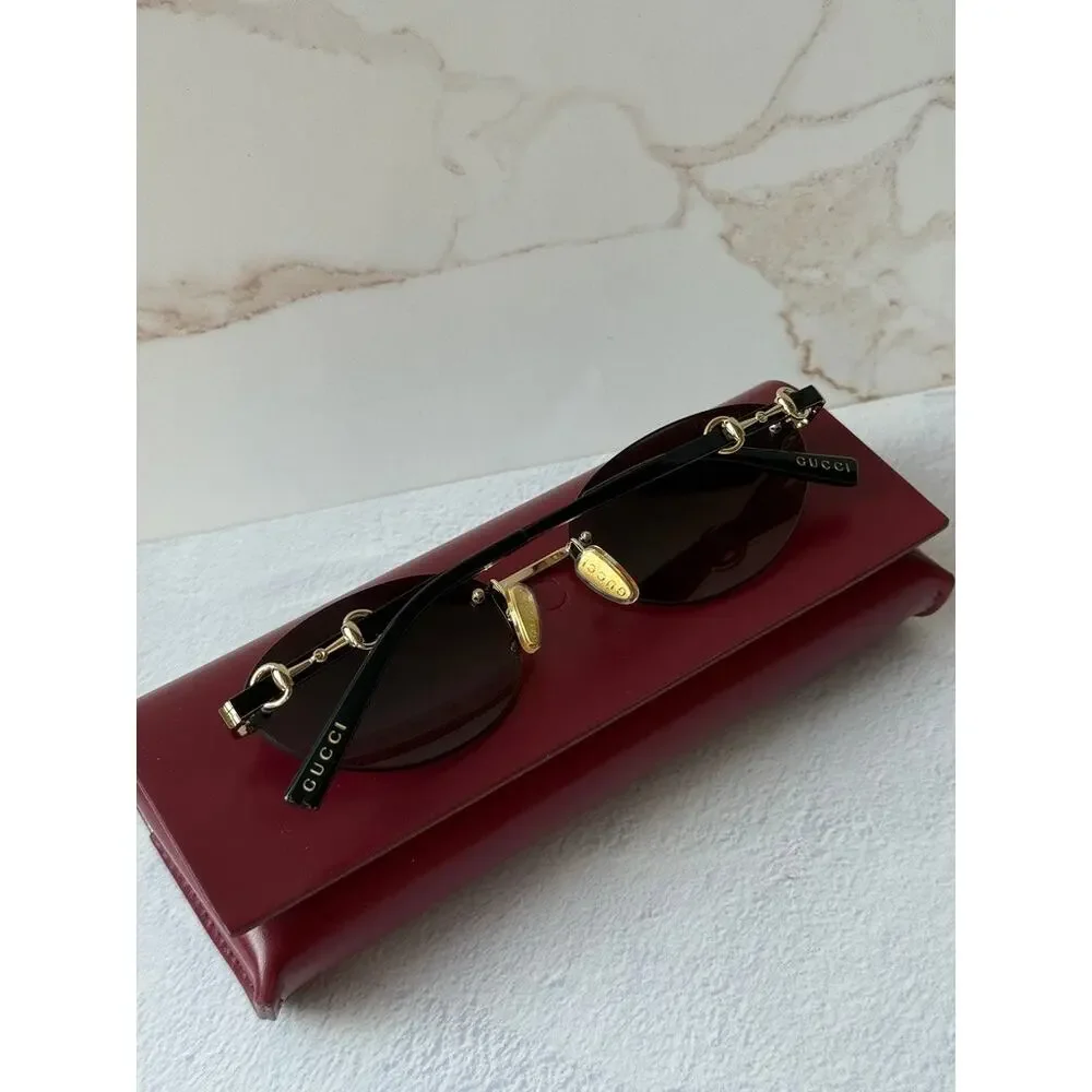 NEW Gucci GG2051S Gold Grey Horsebit Rimless Sunglasses $615